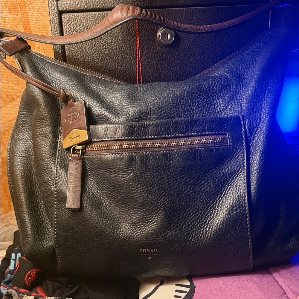 Fossil Dark Brown Leather Messenger Bag